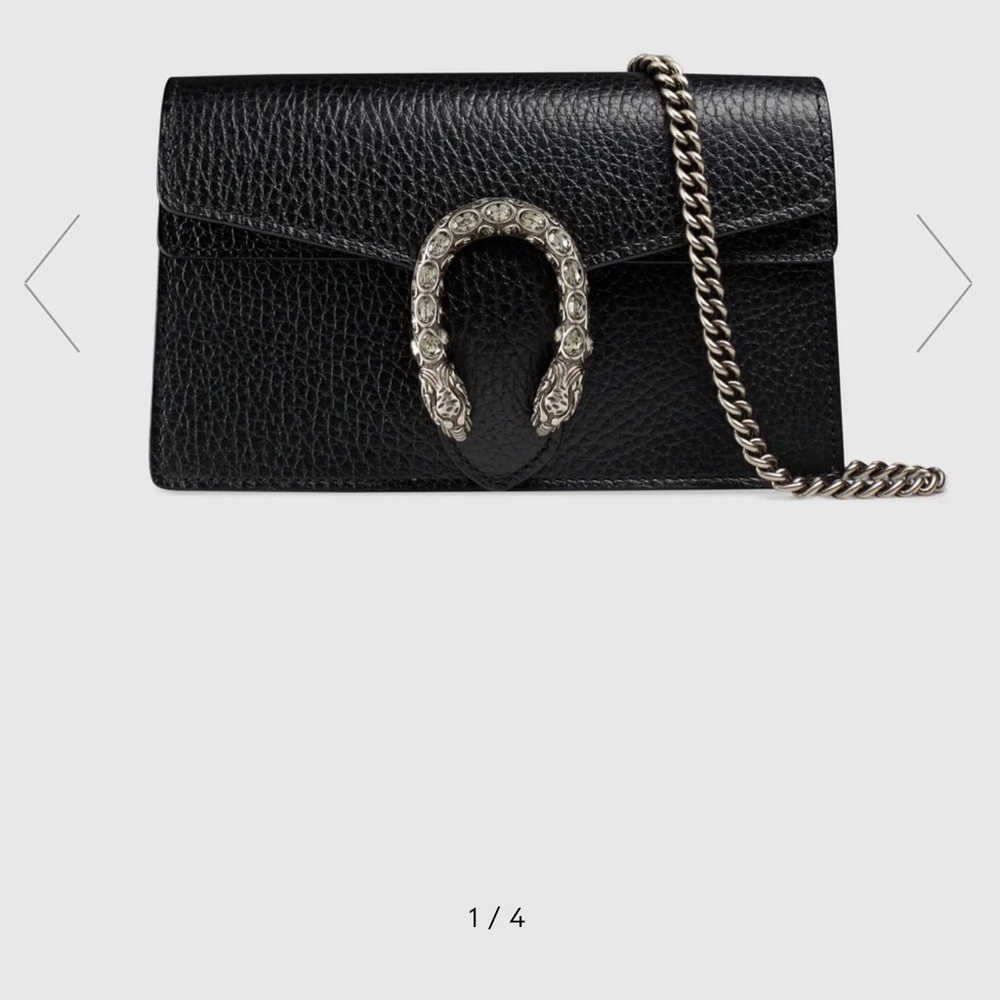 Gucci Black Leather Dionysus Chain Wallet with Silver Hardware